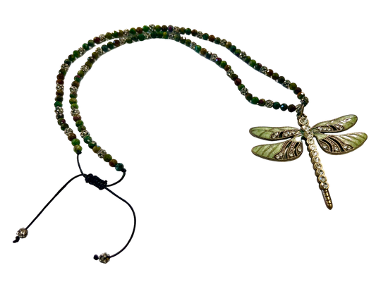 Ruby Fuchsite and Dragonfly Adjustable Necklace