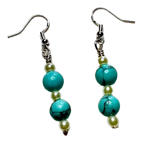 Turquoise and pearl earrings