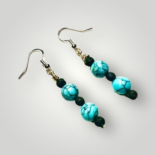 lava bead and turquoise earrigs