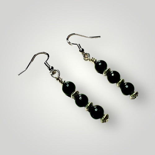 6mm black obsidian earrings