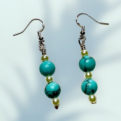 Turquoise and pearl earrings