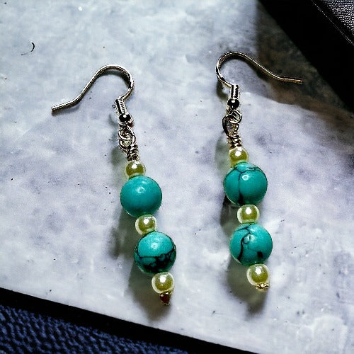 Turquoise and pearl earrings