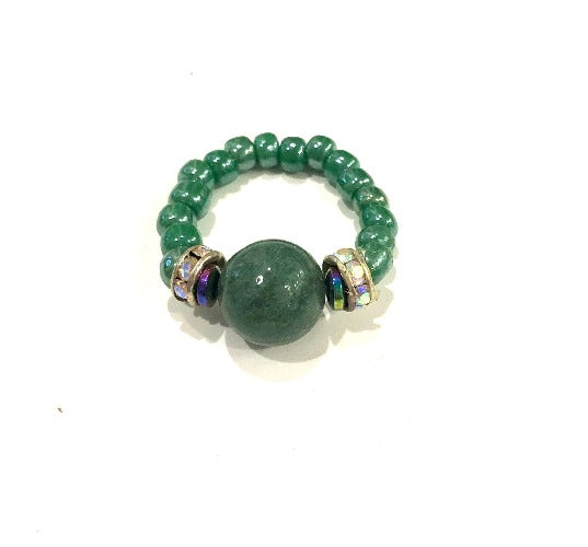 Green Jasper Beaded Ring