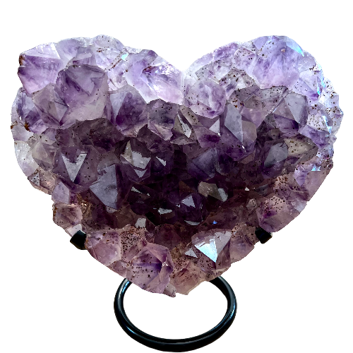 Polished Amethyst Heart Druzy On Metal Stand