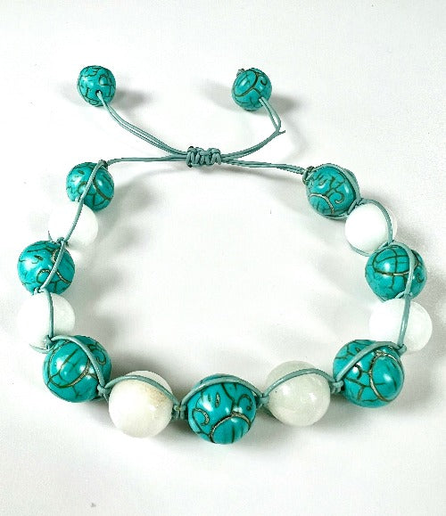 turquoise and white jade adjustable bracelet