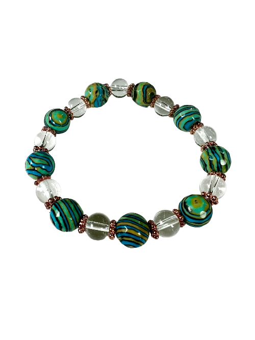 Natural Gemstone Beaded Bracelet - Healing Energy Jewelry - Turquoise & Clear Quartz
