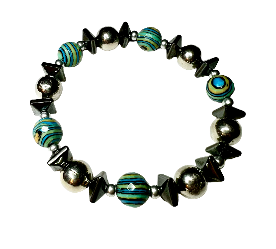 regernerated turquoise and hematite bracelet