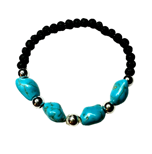 Delicate Lava Bead and Turquoise Bracelet