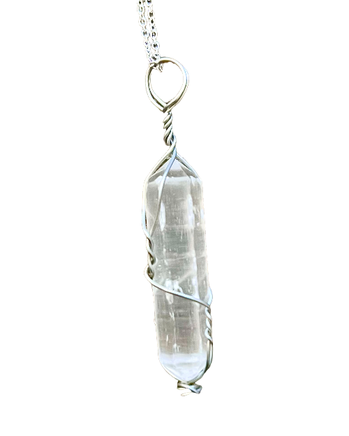wire wrapped selenite necklace