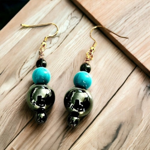Hematite and Turquoise Earrings