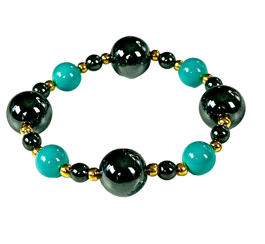 hematite gold and turquoise beacelet
