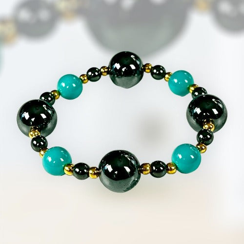 hematite gold and turquoise bracelet