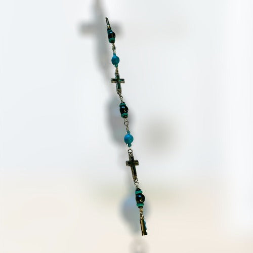 cross with hematite and Turquoise bracelet