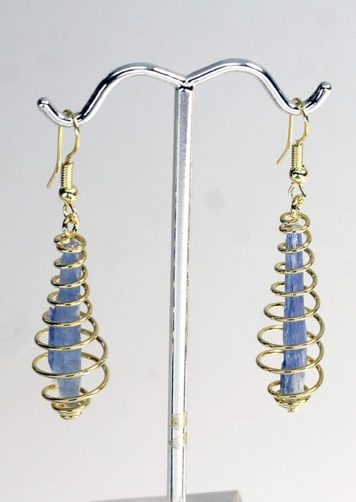 Blue Kyanite Gold Plated Spiral Earrings