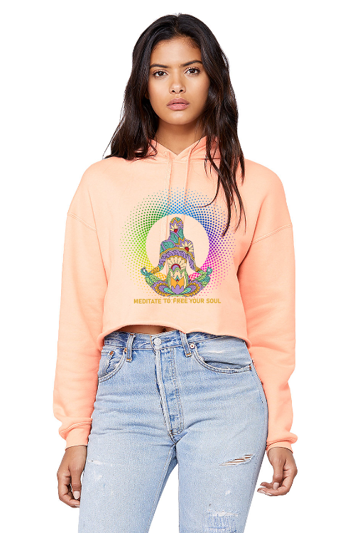 Peach "Meditate To Free Your Soul" Cropped Fleece Hoodie